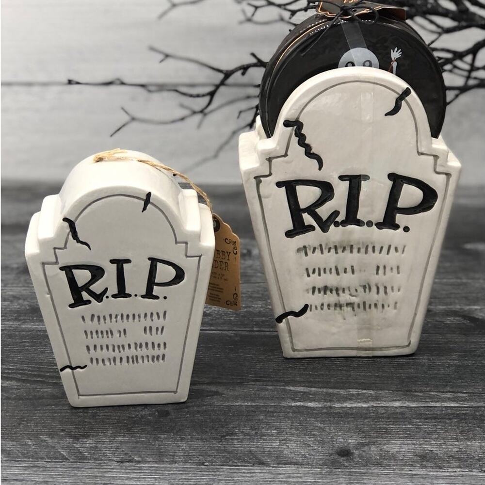 Set Of 2 RIP Tombstone Drink Coaster & Sponge Scrubby Holder Halloween NEW
